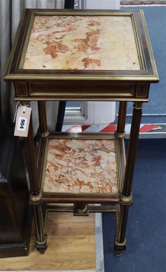 A French brass mounted marble two tier etagere W.34cm